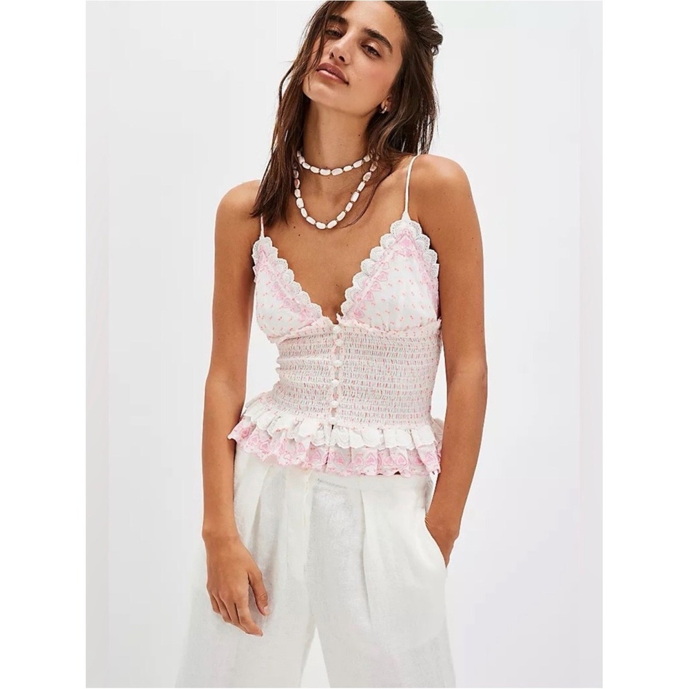 Free People Love Letter White Pink Lace Cami
Size: Small